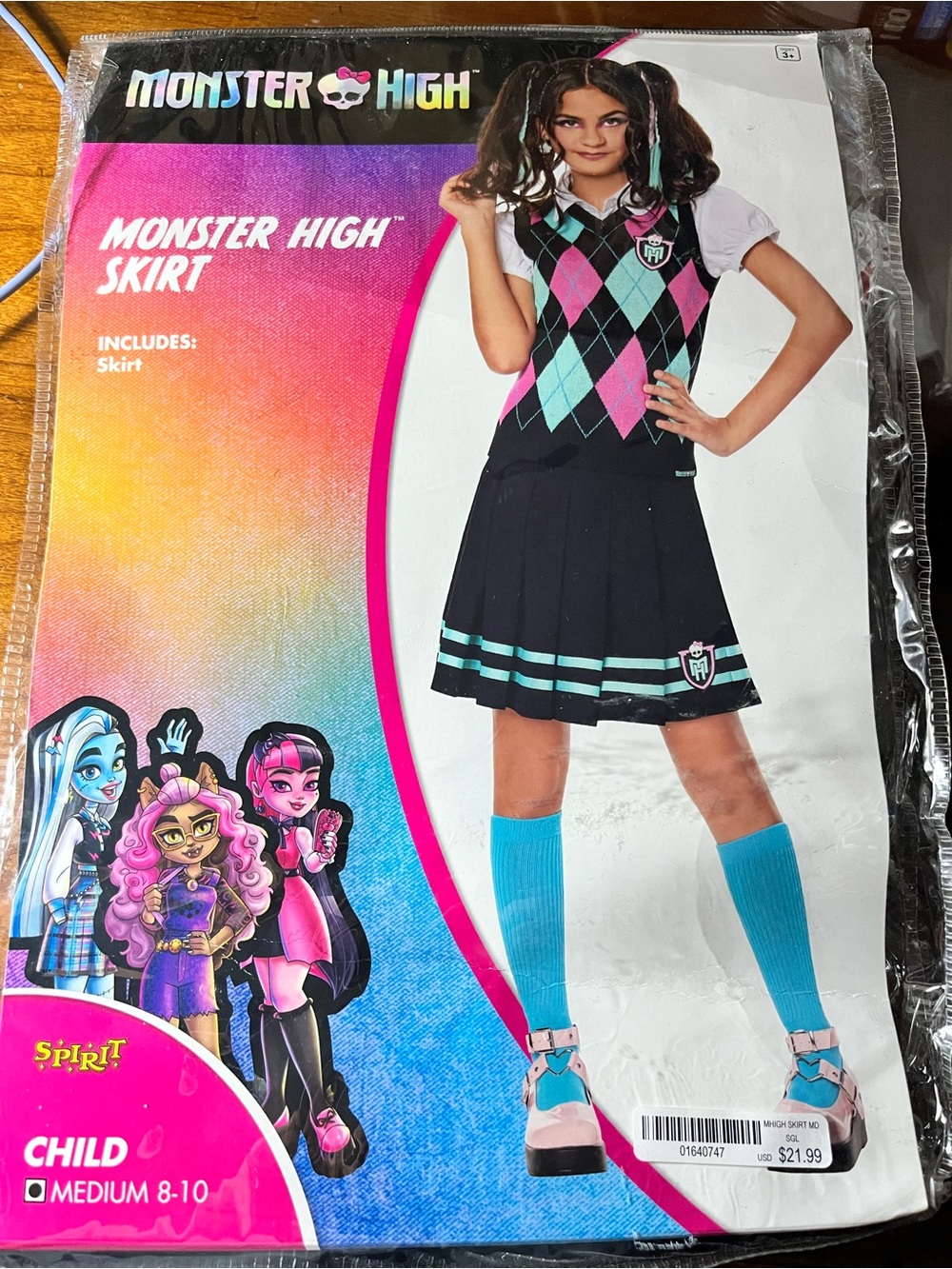 monster high Black Skirt with Aqua and Pink Argyle Accents